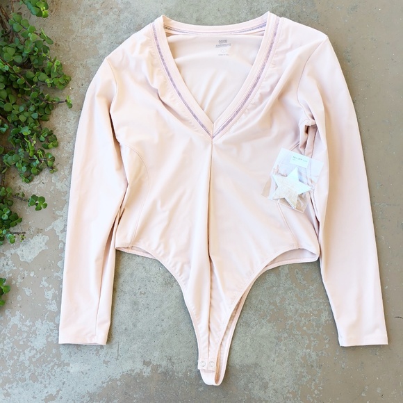 Good American Tops - Good American Low Down Blush Long Sleeve Bodysuit